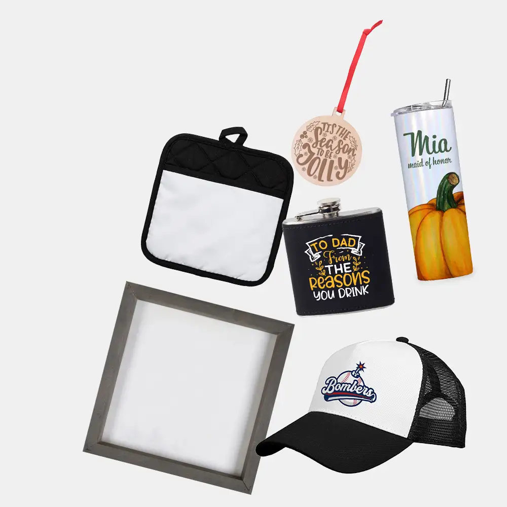 light grey background with products for personalization