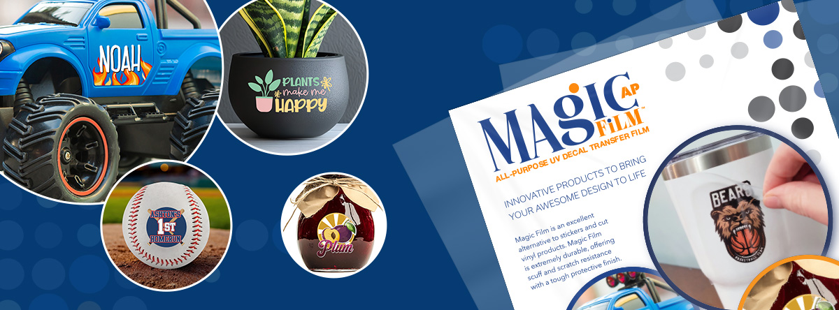 MagicFilm Packaged Sheets with UV-DTF printed examples