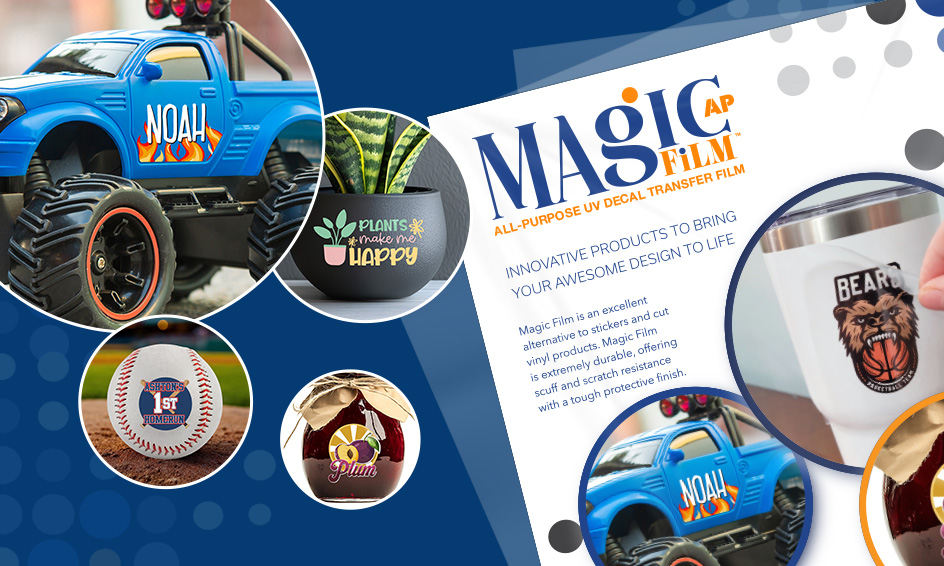 MagicFilm Packaged Sheets with UV-DTF printed examples