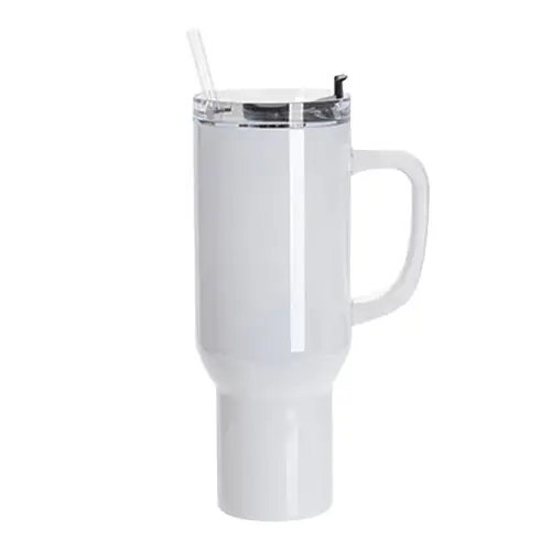 blank white sublimation stainless steel 40oz tumbler with lid, straw and handle
