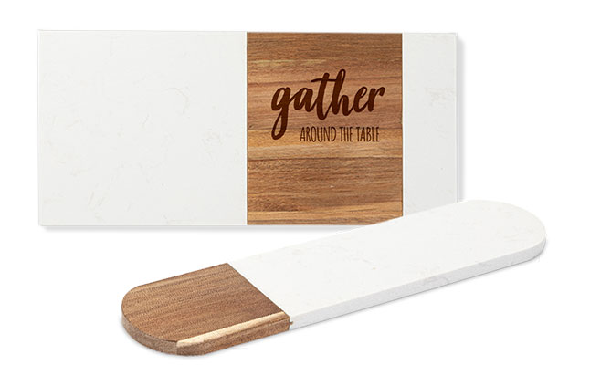 faux marble and acacia serving board group rectangle and round