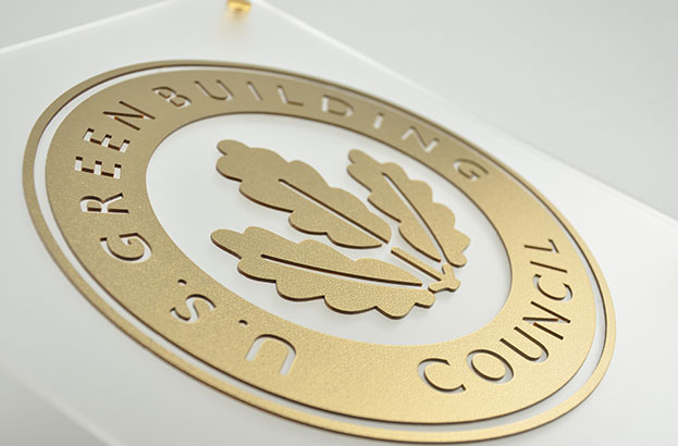 Close up of Metalgraph Plus layered U.S. Green Building Council Sign