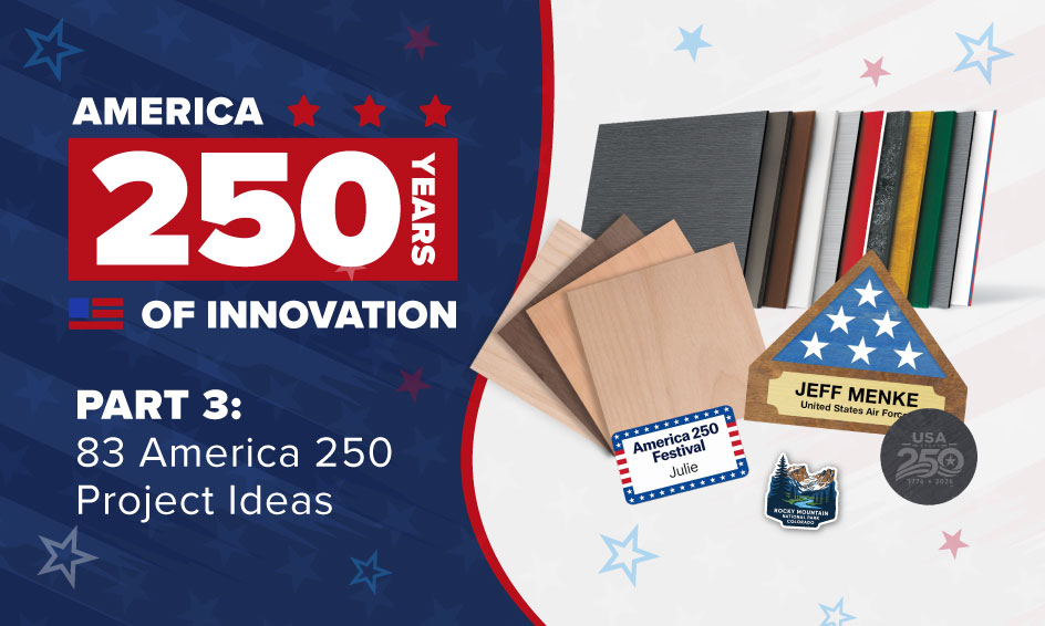 Banner promoting "America 250 Years of Innovation" featuring patriotic products
