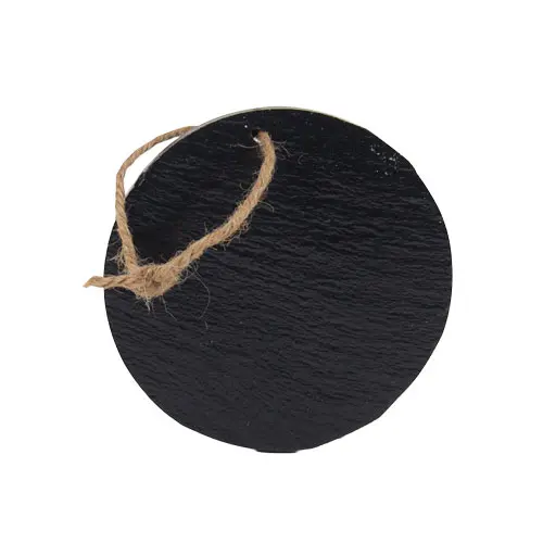 round black slate ornament with string