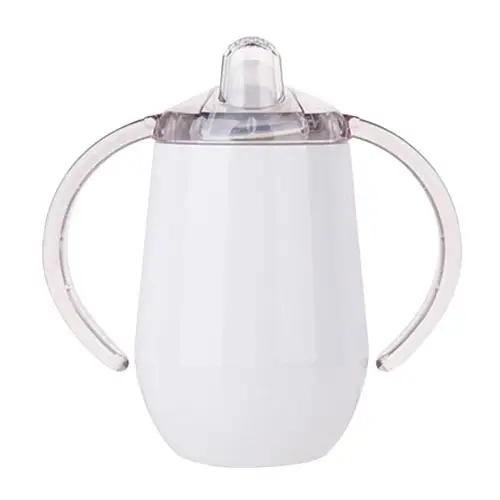 blank white sippy cup with lid and handles