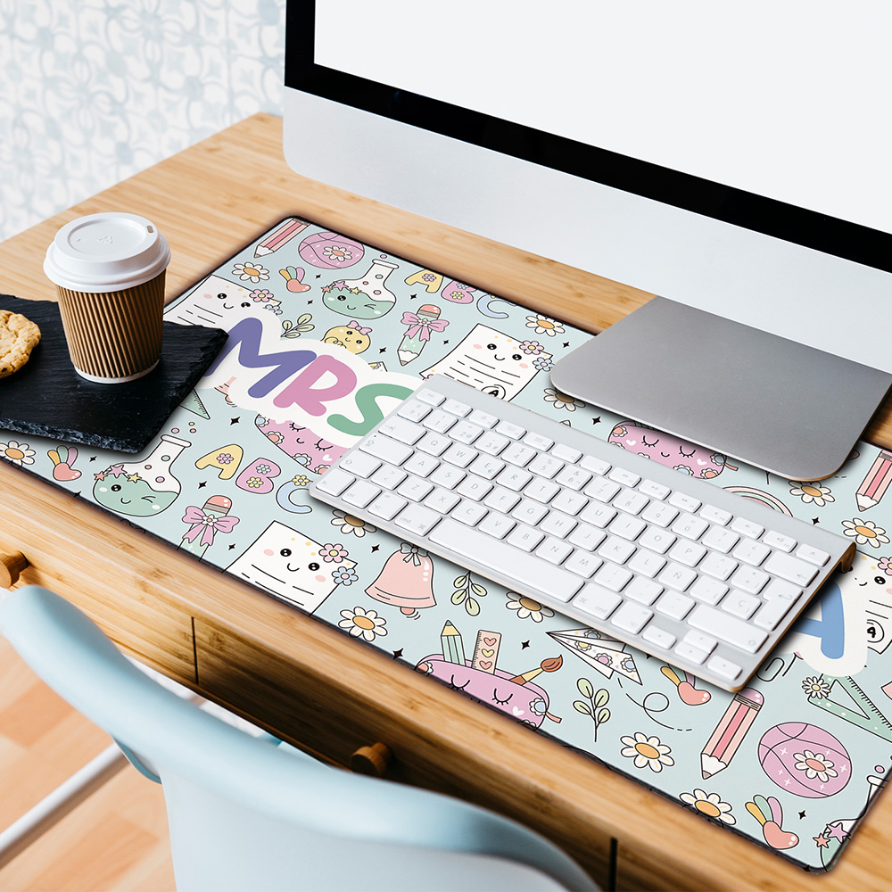 desk gaming mat sublimated with teacher design