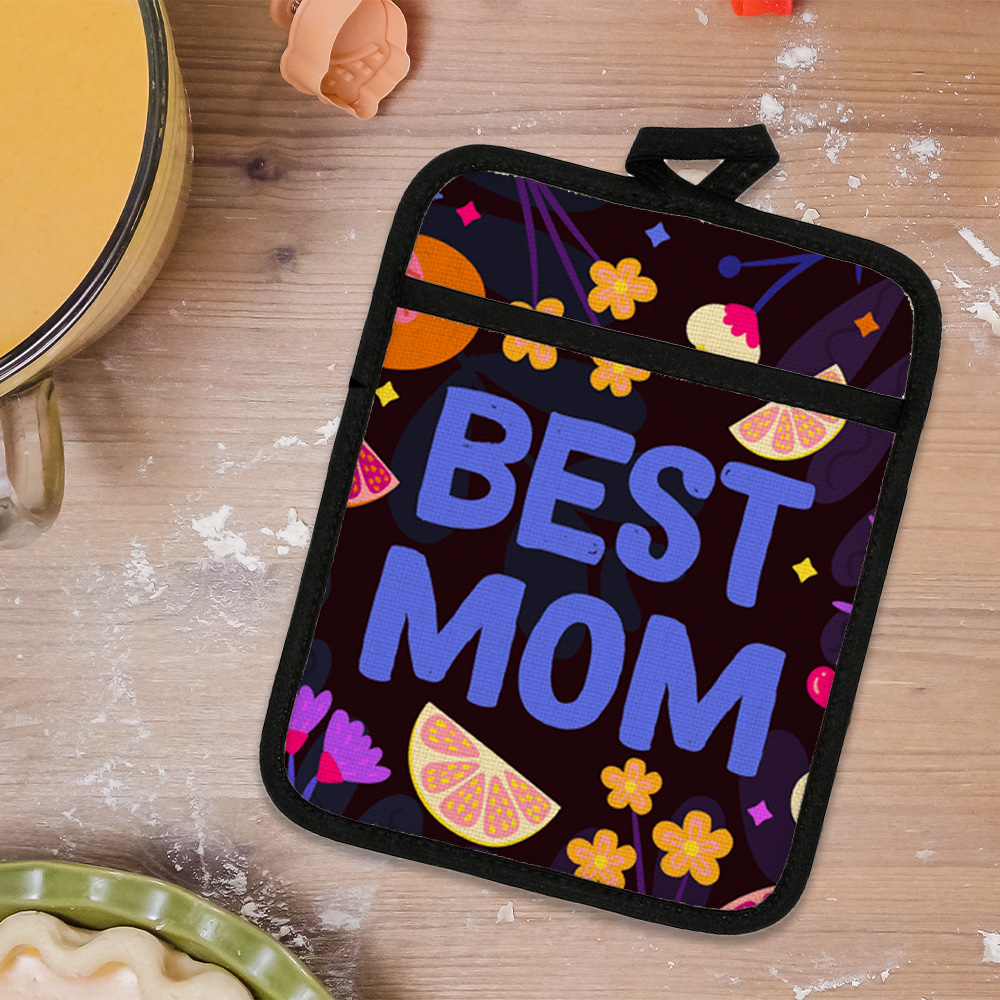 sublimated best mom linen pot holder