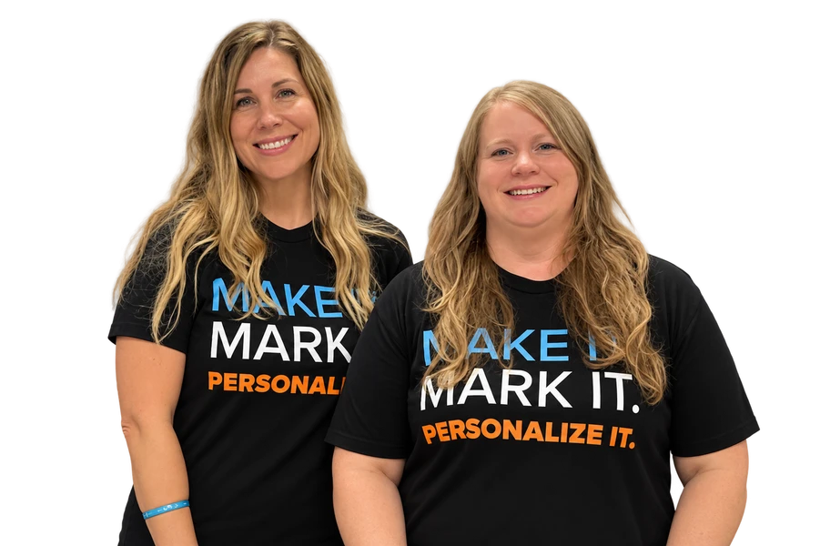 Smiling Women in Matching Personalized T-Shirts